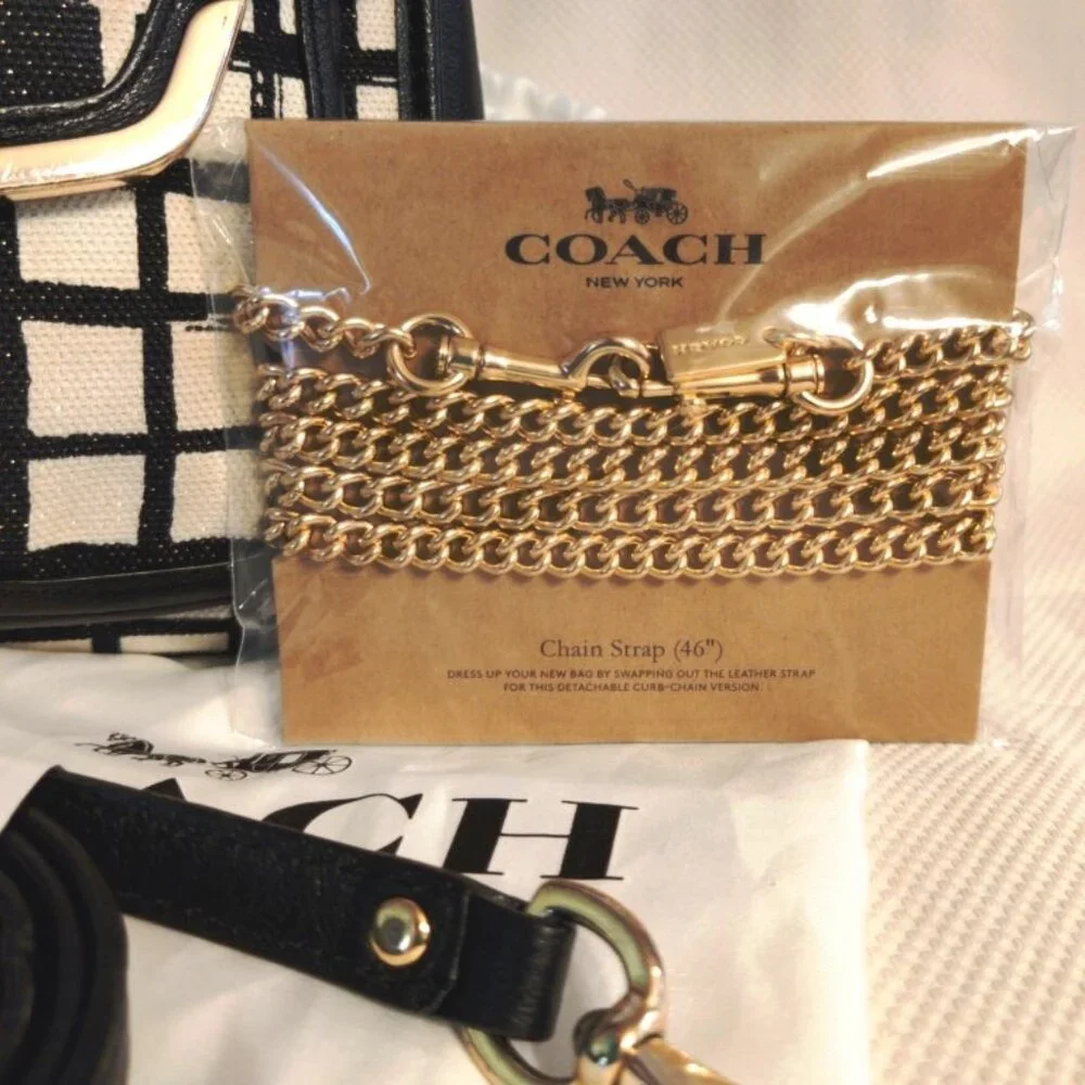 Coach Madison Sadie Top Handle or Crossbody in Black/Cream EUC + NWT Gold Chain - Picture 5 of 16